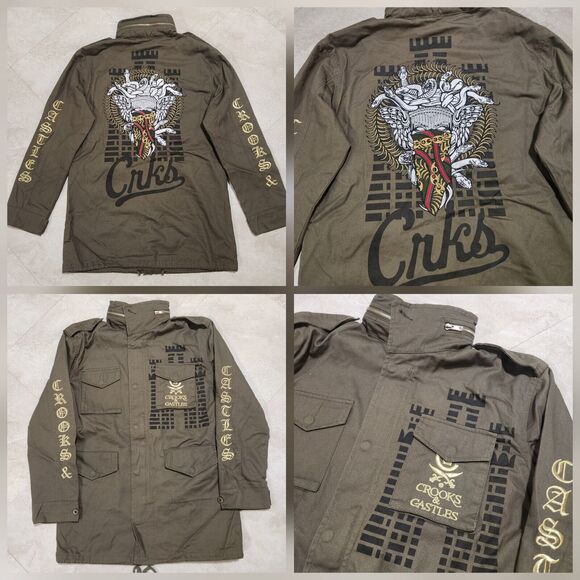 Crooks And Castles Mens M Medium Military Style Full Zip Jacket Streetwear